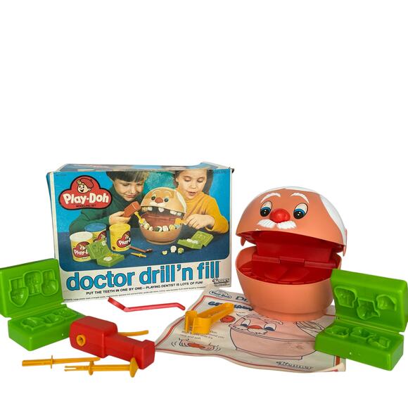 Vtg 1979 Play Doh Kenner Doctor Drill N Fill Playset Box and Accessories - Picture 1 of 13